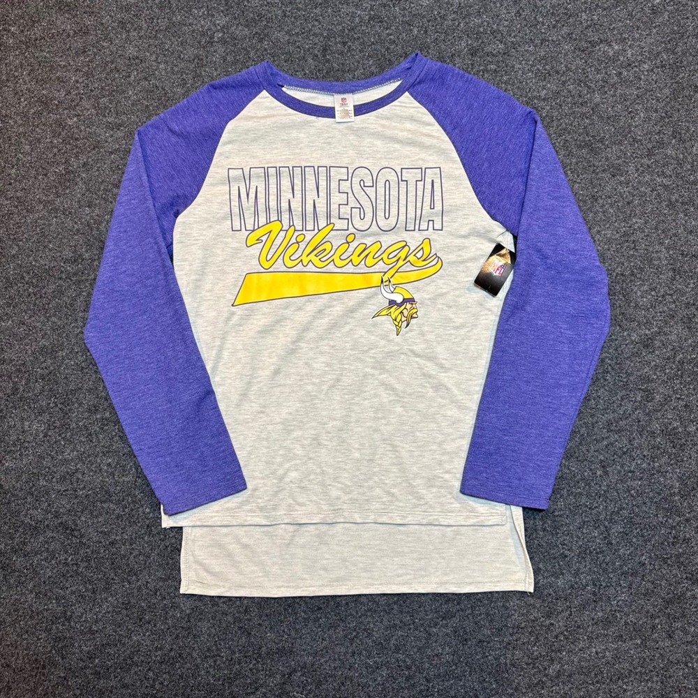 NFL Team Apparel Minnesota Vikings Raglan Sleep Shirt Purple Gray Mens Large NWT